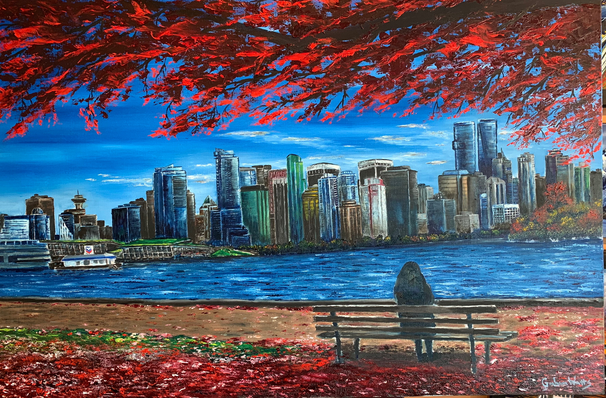 Cityscape Paintings of Vancouver Canadian Artist, buy online, Vancouver from Hallelujah Point in Stanley Park.