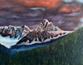 Mountain painting of Fissile Peak in Whistler BC, showcasing dramatic slopes and vibrant sunset colors.