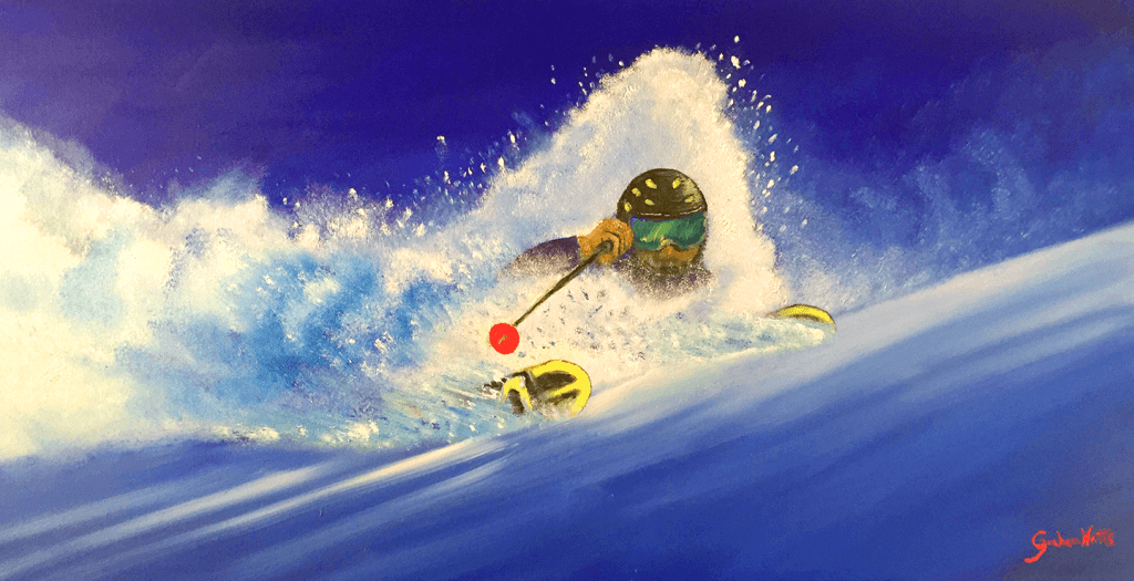 "Skiing the POW" - 18-x 36- ORIGINAL by Graham Watts