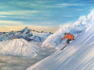 original painting of skiing whistler bc canada