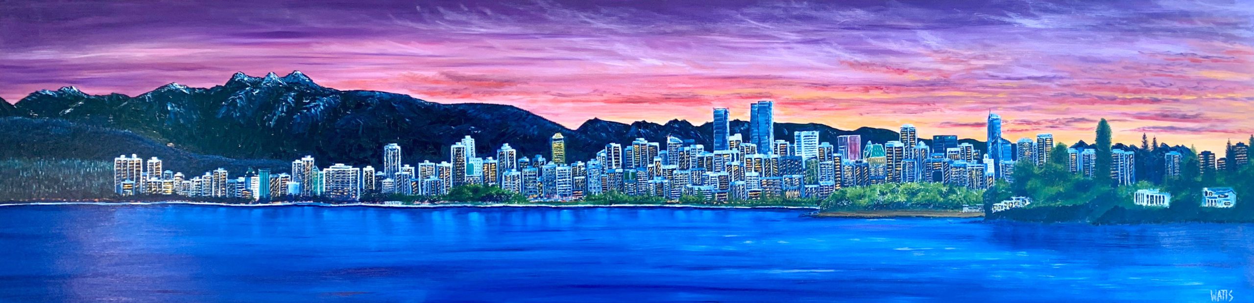 Vancouver Canada Skyline, original painting of Vancouver, BC bry graham watts