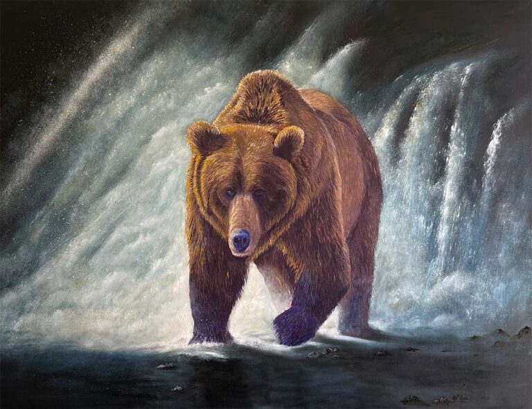 Original Canadian Art, wildlife oil painting, Grizzly bear, painting for sale. A captivating collection of original oil paintings on canvas for sale, showcasing the art of buying art. Explore landscapes, abstracts, and portraits from Canadian artists Graham Watts. Available at My Art Gallery.