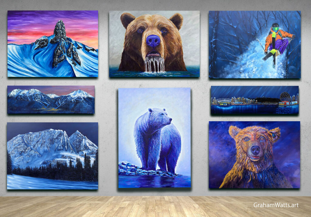 A captivating collection of original oil paintings on canvas for sale, showcasing the art of buying art. Explore landscapes, abstracts, and portraits from Canadian artist Graham Watts. Available at My Art Gallery. www.grahamwatts.art Canadian Wildlife & Landscape Vancouver to Whistler BC Canada