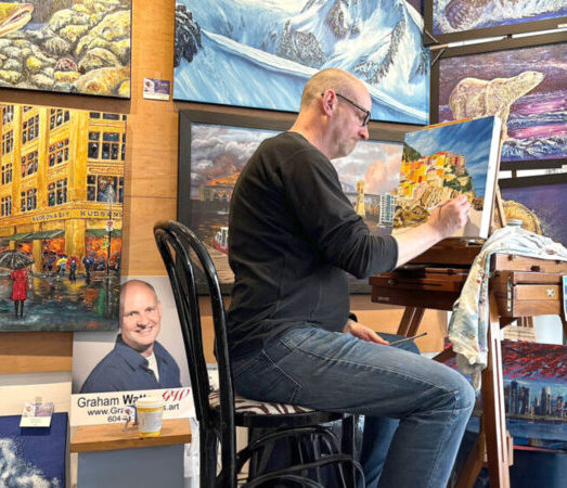 Vancouver artist Graham Watts working on an original oil painting