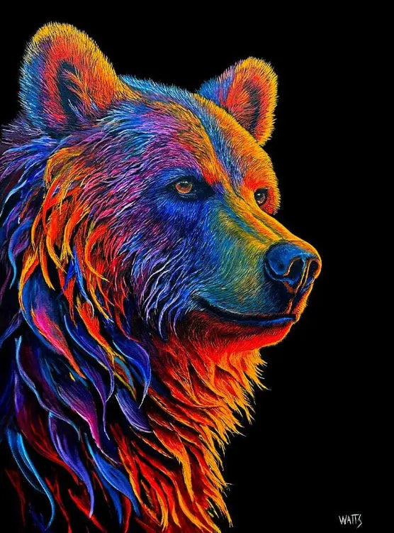 Spirit of the North — colourful grizzly bear oil painting by Graham Watts